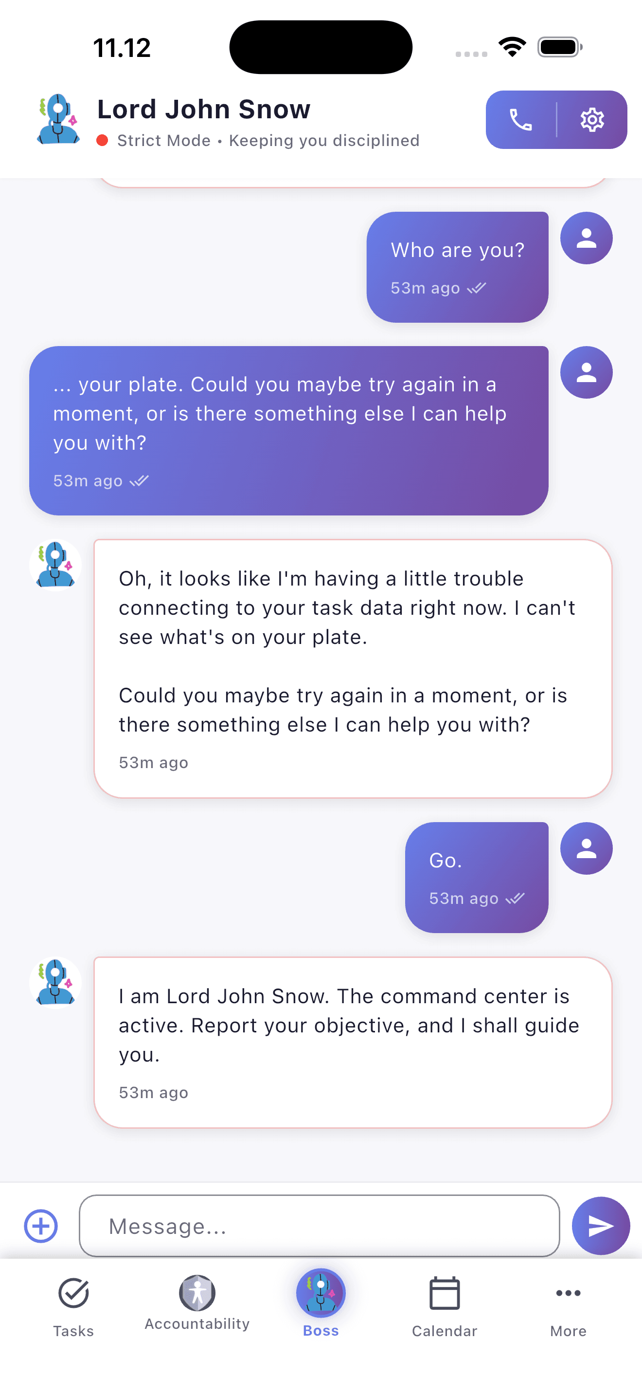 Chat conversation with your AI Boss